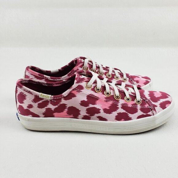 Keds x Kate Spade Kickstart Sneaker Womens 7.5 Pink Satin Leopard Print Shoe - Picture 2 of 15